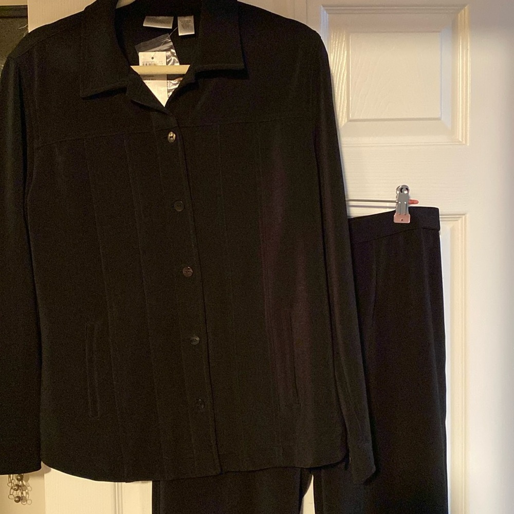 Chico’s Travelers black pantsuit.